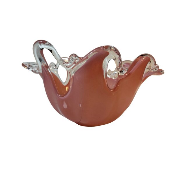 Murano Other - Murano Handcrafted Italian Art Glass Bowl Pink & Clear 12" x 8.5"